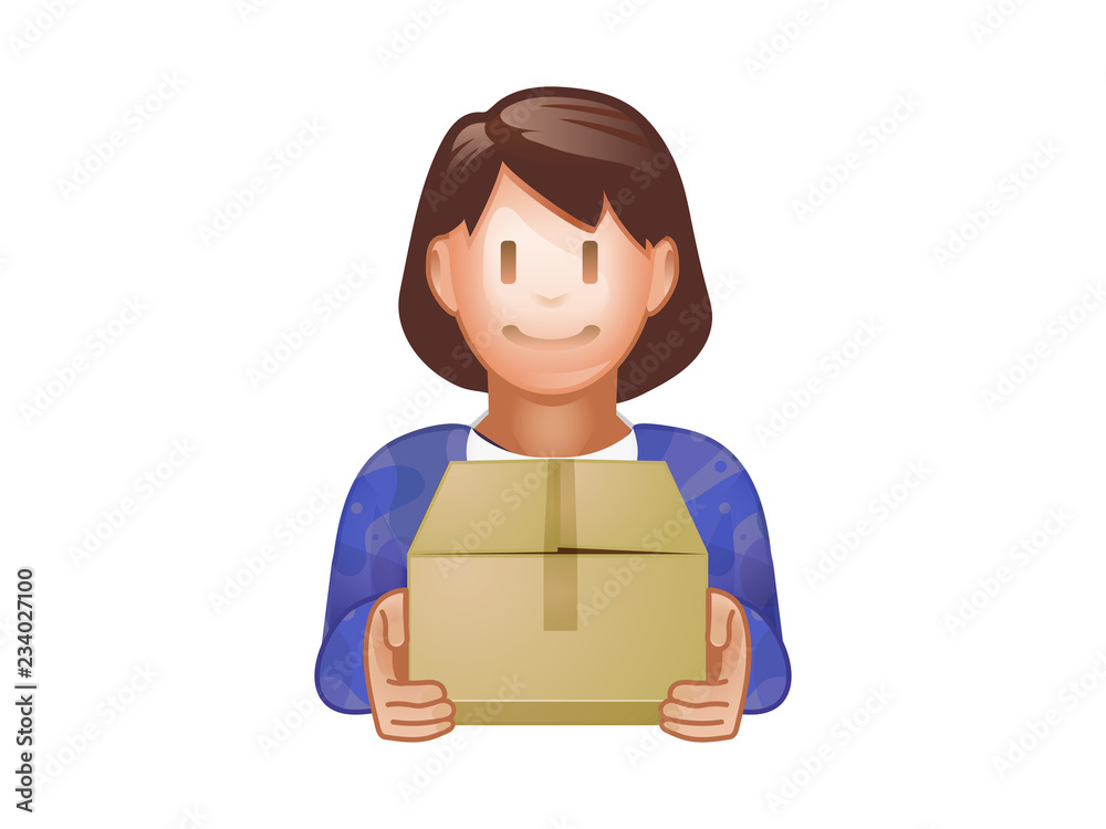 ダンボール箱を持つ女性