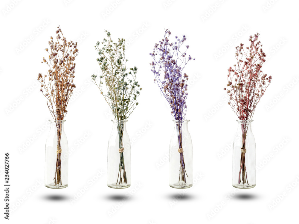 Φωτογραφία Bouquet of dried and wilted purple, green, red and brown Gypsophila flowers in g