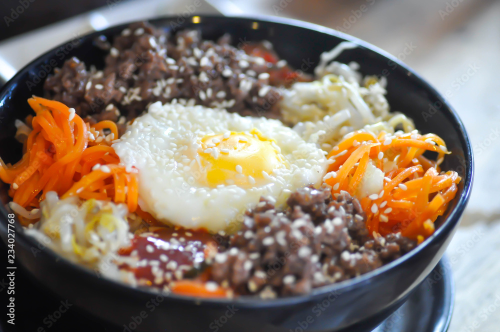 bibimbap or rice with egg and vegetable bibimbap or rice with egg and vegetable