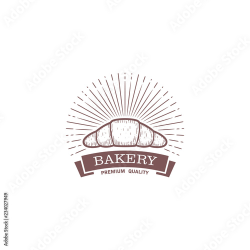 Croissant bakery premium vintage badge logo icon symbol emblem textured