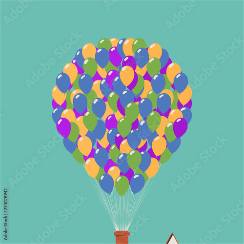 Up movie icon. House in the air on balloons