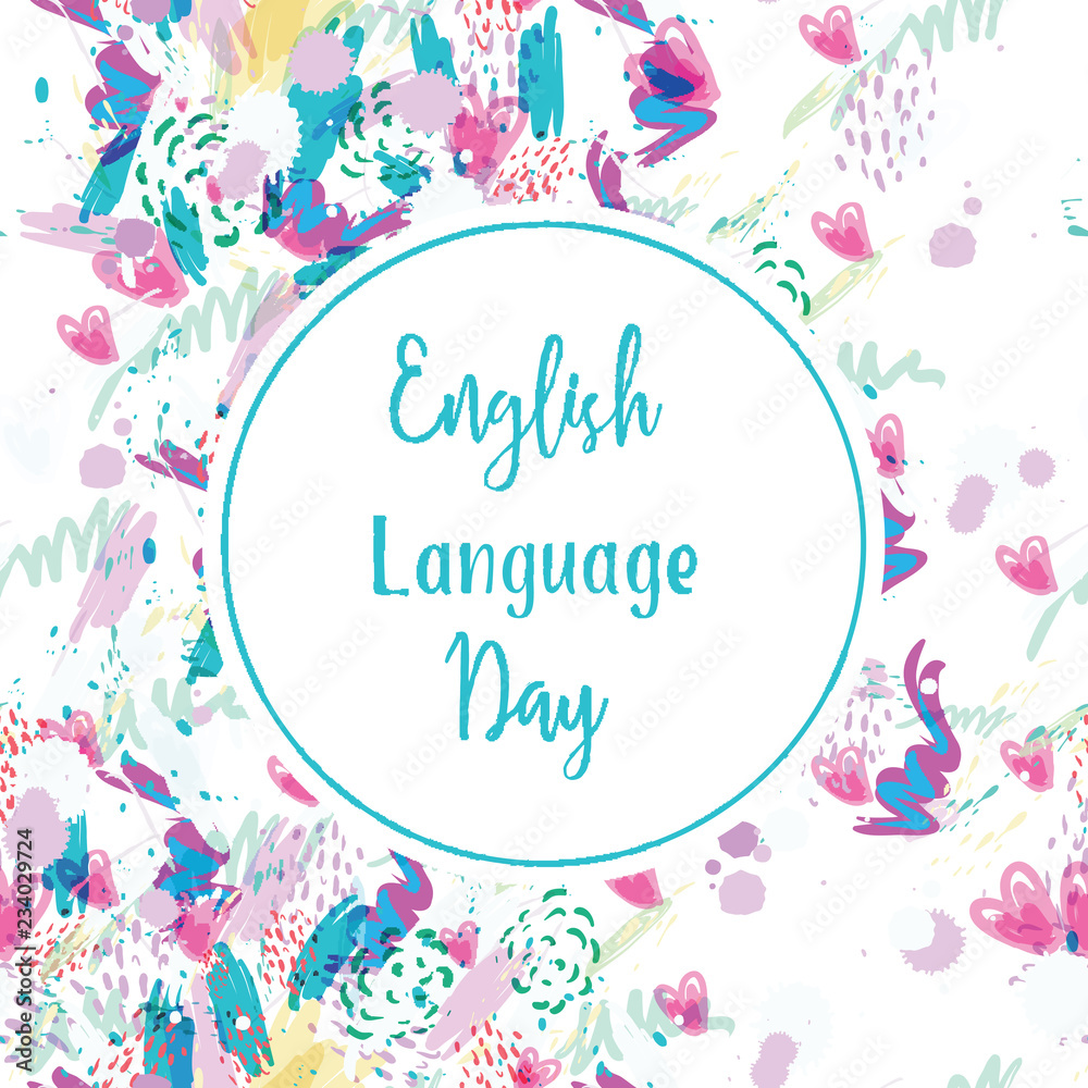 Greeting card of the English Language Day. Abstract background