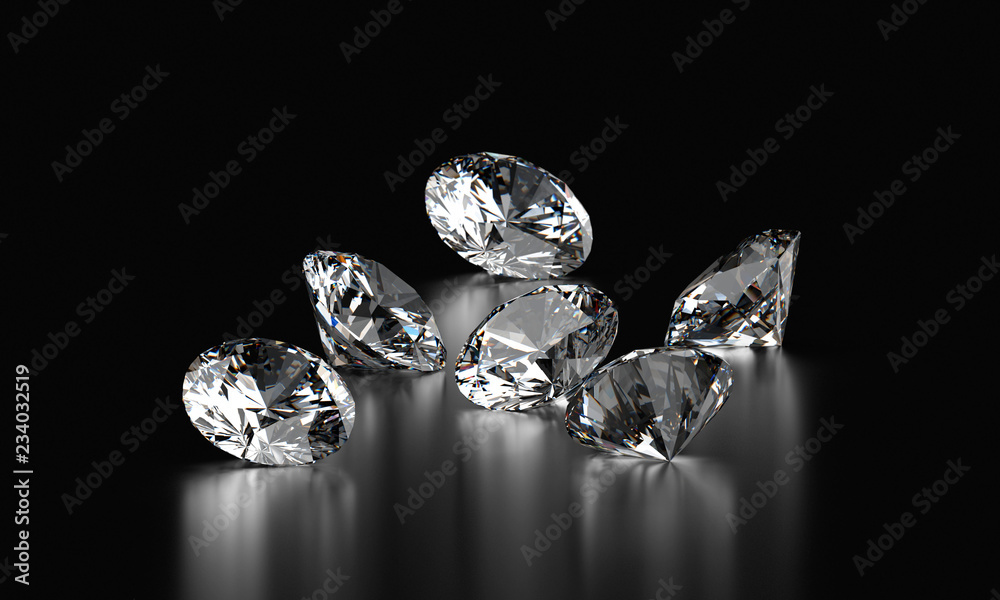 Realistic diamonds isolated on black background, 3D illustration. Realistic diamonds isolated on black background, 3D illustration.