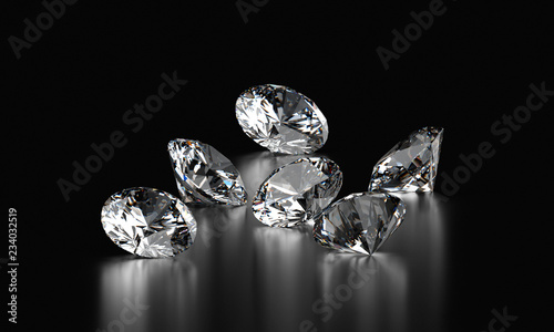 Realistic diamonds isolated on black background  3D illustration.