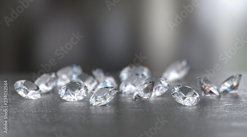 Realistic Diamonds group Soft Focus, 3d illustration.