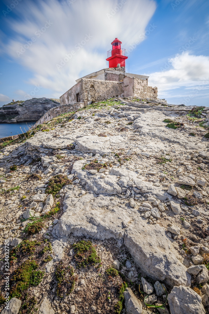 La Madonetta lighthouse in Bonifacio, Southern Corsica France, on a summer day with a blue sky