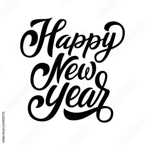 Happy New Year brush hand lettering, script calligraphy isolated on white background. Vector type illustration. Can be used for holidays festive design.