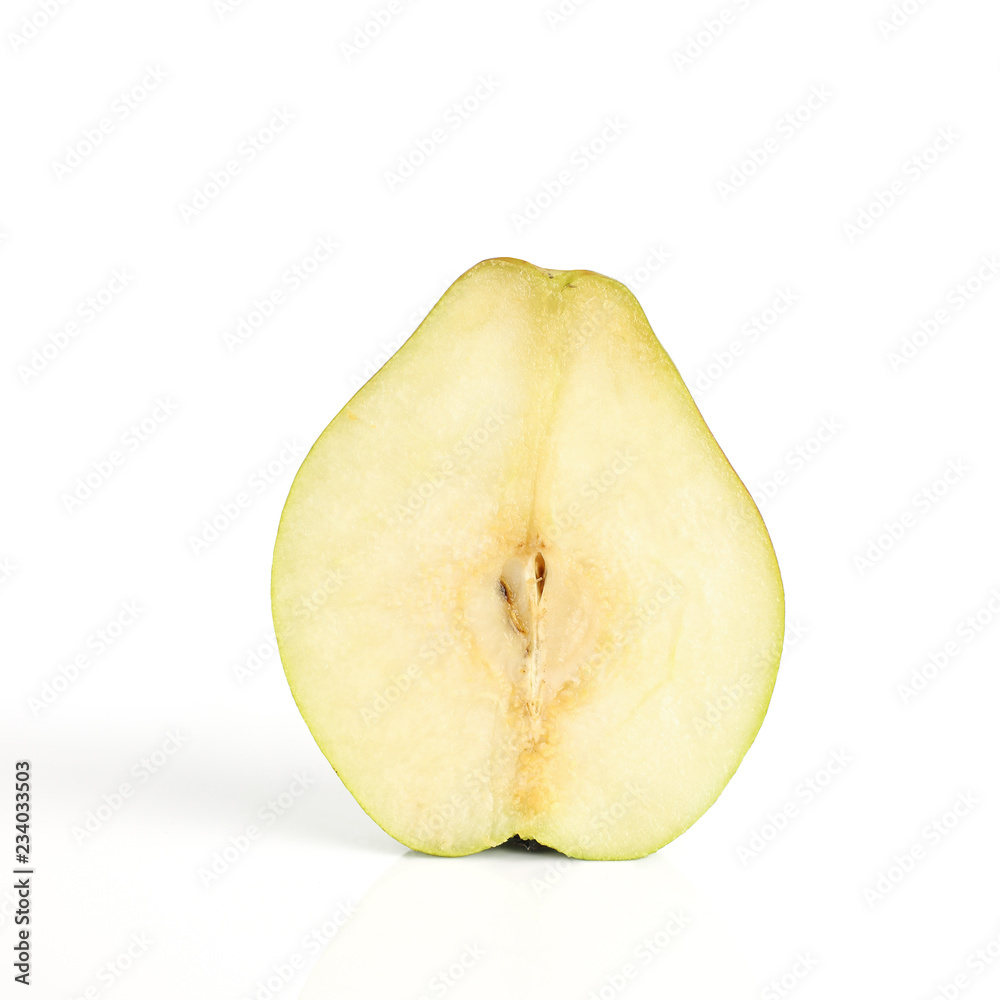 half of pear on white background half of pear on white background