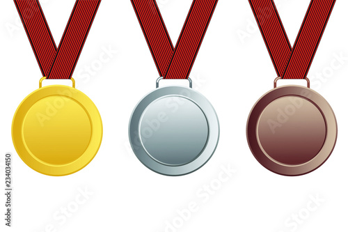 Set of gold, silver and bronze medals isolated on white background. Vector illustration