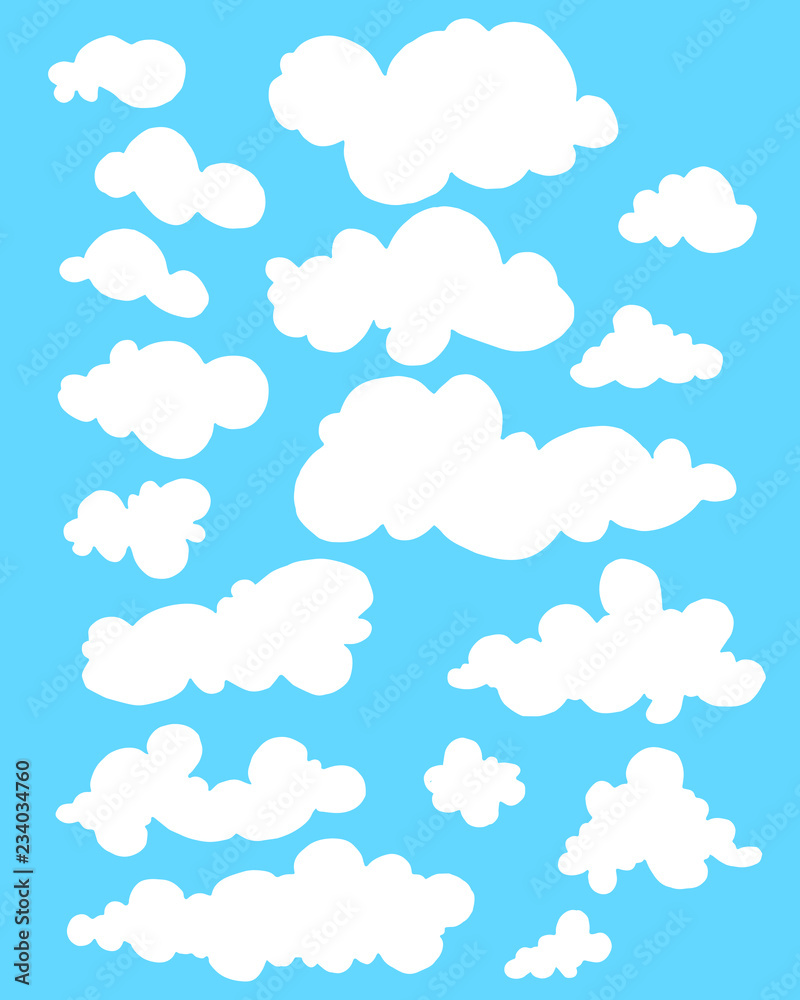 Set of catoon clouds isolated on blue sky