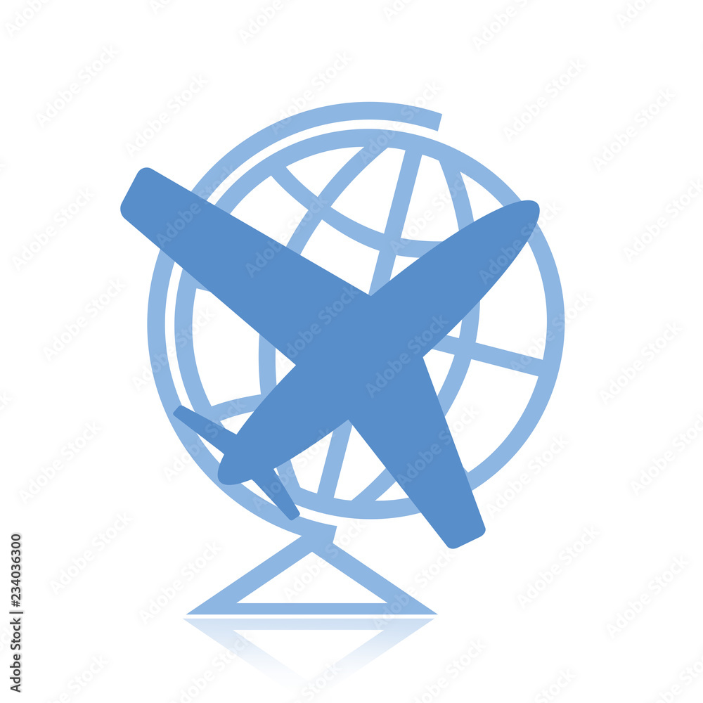 Airplane and globe symbol isolated on white background Airplane and globe symbol isolated on white background