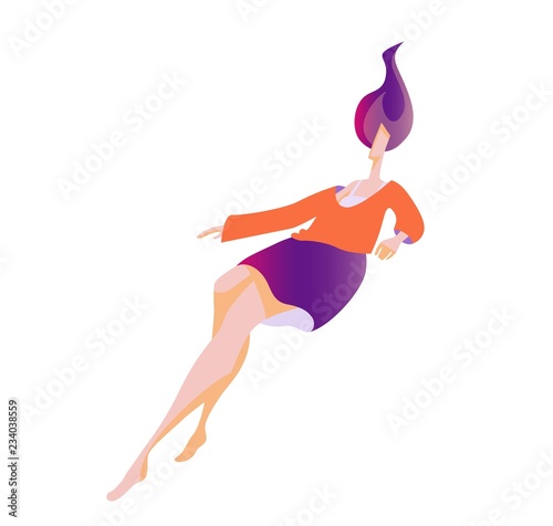 Beautiful sexy girl with flying hair freely soars in the air, isolated vector illustration