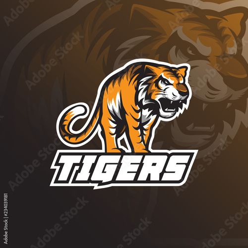 Fototapeta Naklejka Na Ścianę i Meble -  Beast tiger mascot logo design vector with badge emblem concept for sport, esport and team.