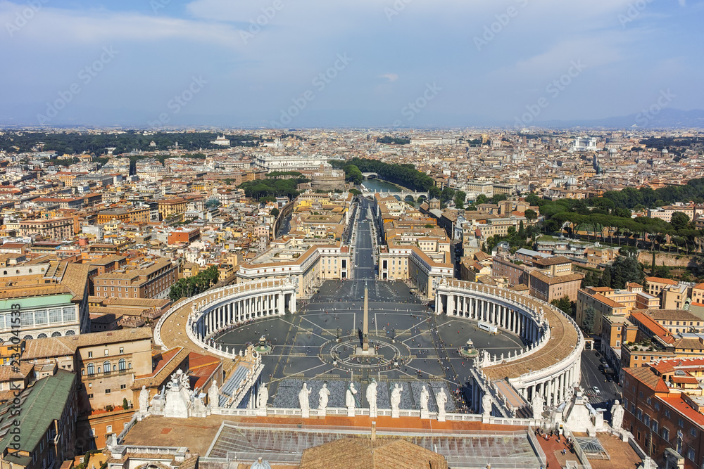 Panoramic view to Vatican and city of Rome from dome of St. Peter's Basilica, Italy