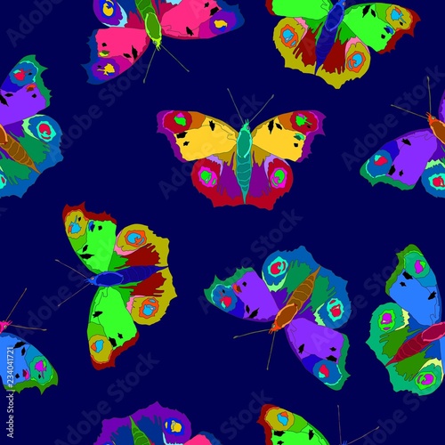 Illustration of colorful butterflies on a nice color background.