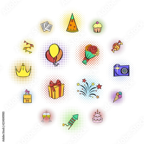 Party icons and celebration icons set on white background