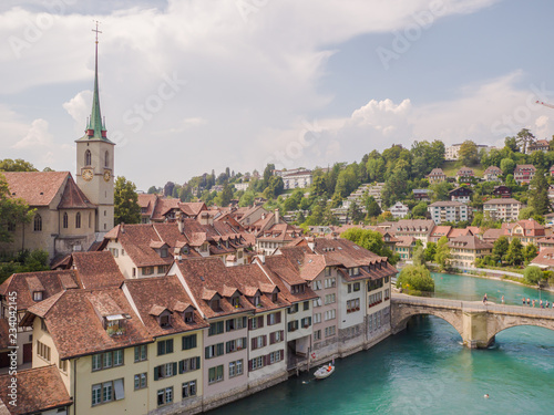 Cityscape view on the old town with river and bridge in Bern city in Switzerland