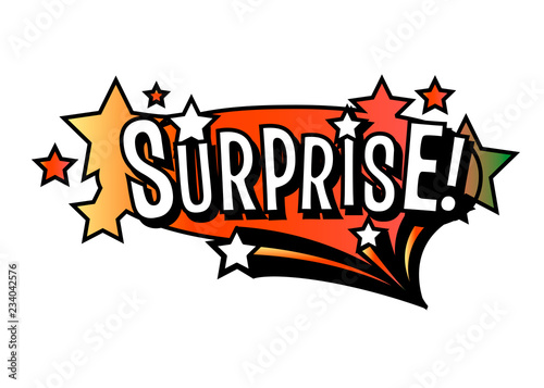 Bright vector SURPRISE speech bubble. Colorful emotional icon isolated on white background. Comic and cartoon style.