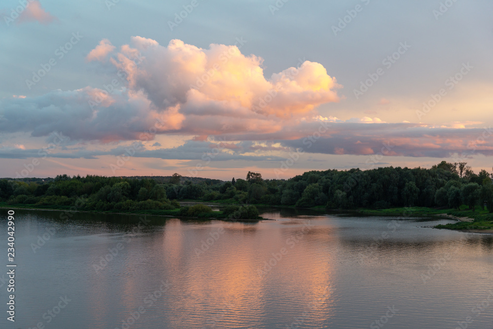 Pink clouds and river