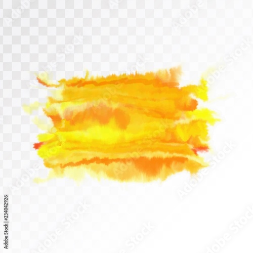 Yellow watercolor artistic spot. Isolated on transparent background, vector illustration.