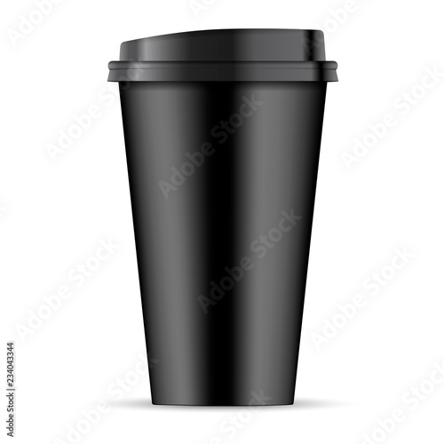 Blackp paper coffee Cup isolated on white background. 3d realistic Coffee Cup Mockup. EPS10 Vector Template design illustration.