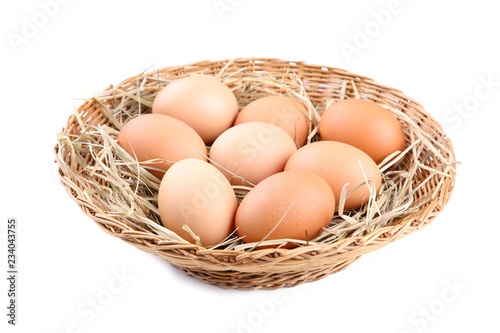 Close up. Fresh Chicken eggs in basket