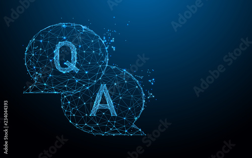 Question & Answer bubble chat form lines, triangles and particle style design. Illustration vector photo