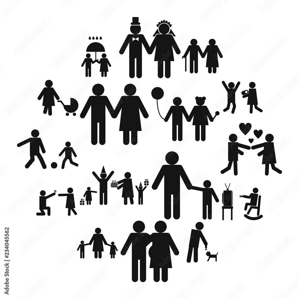 Family icons set. Story from childhood to old age Family icons set. Story from childhood to old age