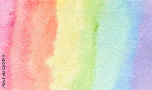 Tender rainbow colors watercolor background, wash technique. Colorful horizontal gradient wallpaper for lgbt design, bright summer banner
