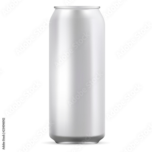 Aluminum can mockup illustration. Realistic metallic can for beer, soda, lemonade, juice, energy drink. EPS10 Vector template for your design.