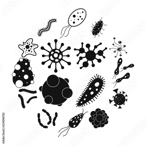 Virus simple icons set isolated on white background