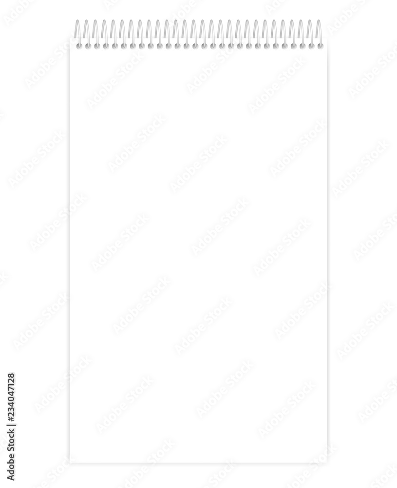 Top wire spiral white empty blank legal size notebook, vector mockup Top wire spiral white empty blank legal size notebook, vector mockup