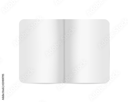 Open white blank softcover notebook or brochure, vector mockup