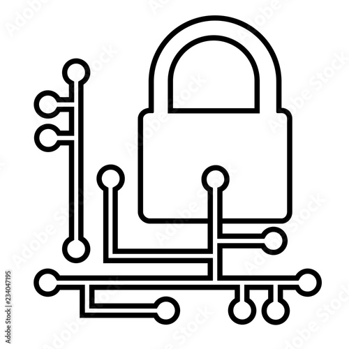 Web security line icon. Cyber security concept with padlock and circuit board. Vector Illustration