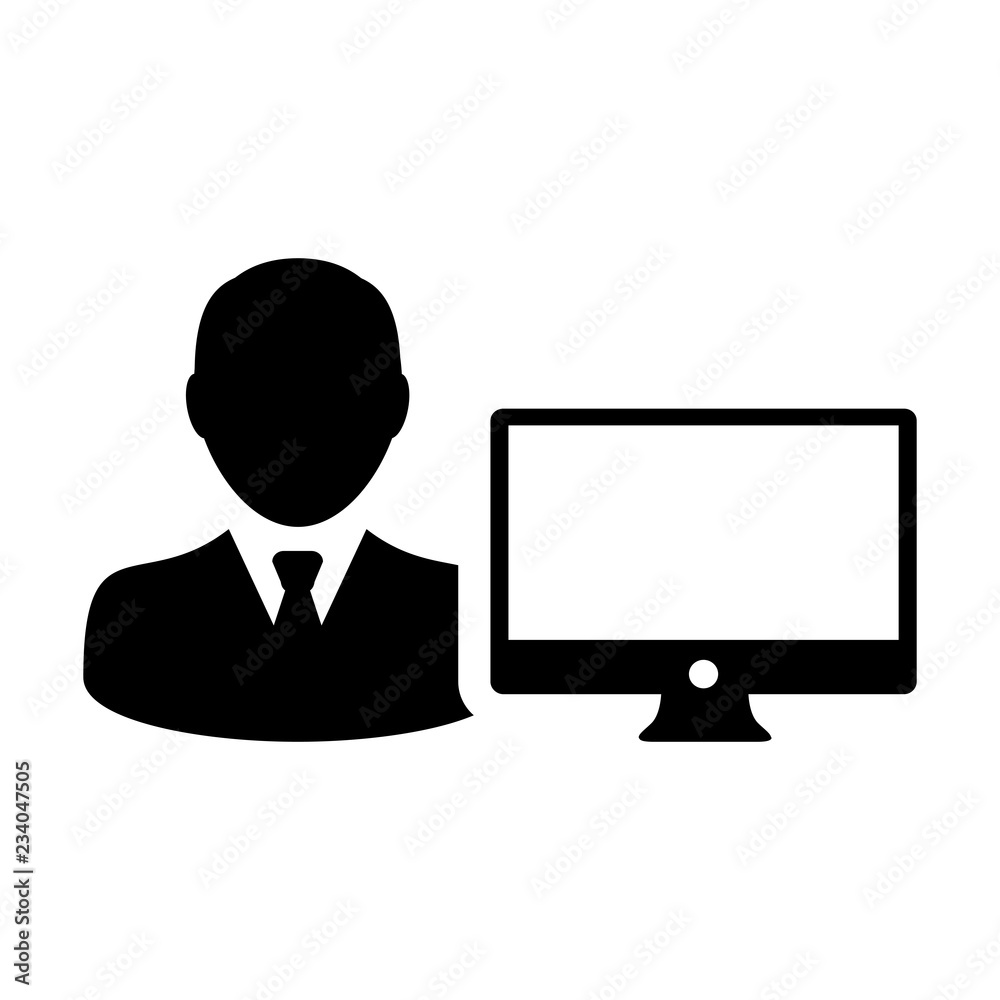 Internet icon vector male person user with computer monitor screen avatar in flat color in Glyph Pictogram Symbol illustration Internet icon vector male person user with computer monitor screen avatar in flat color in Glyph Pictogram Symbol illustration