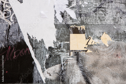 Vintage Billboard Or Wall With Torn Poster, Paper, Ads, Stickers. Urban Creative Wallpaper For Design. Abstract Background.