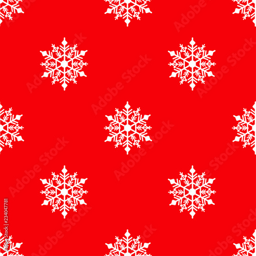 Winter seamless background with snowflakes for greeting card or invitation. Merry Christmas and Happy New Year design element. Bright red vector backdrop.