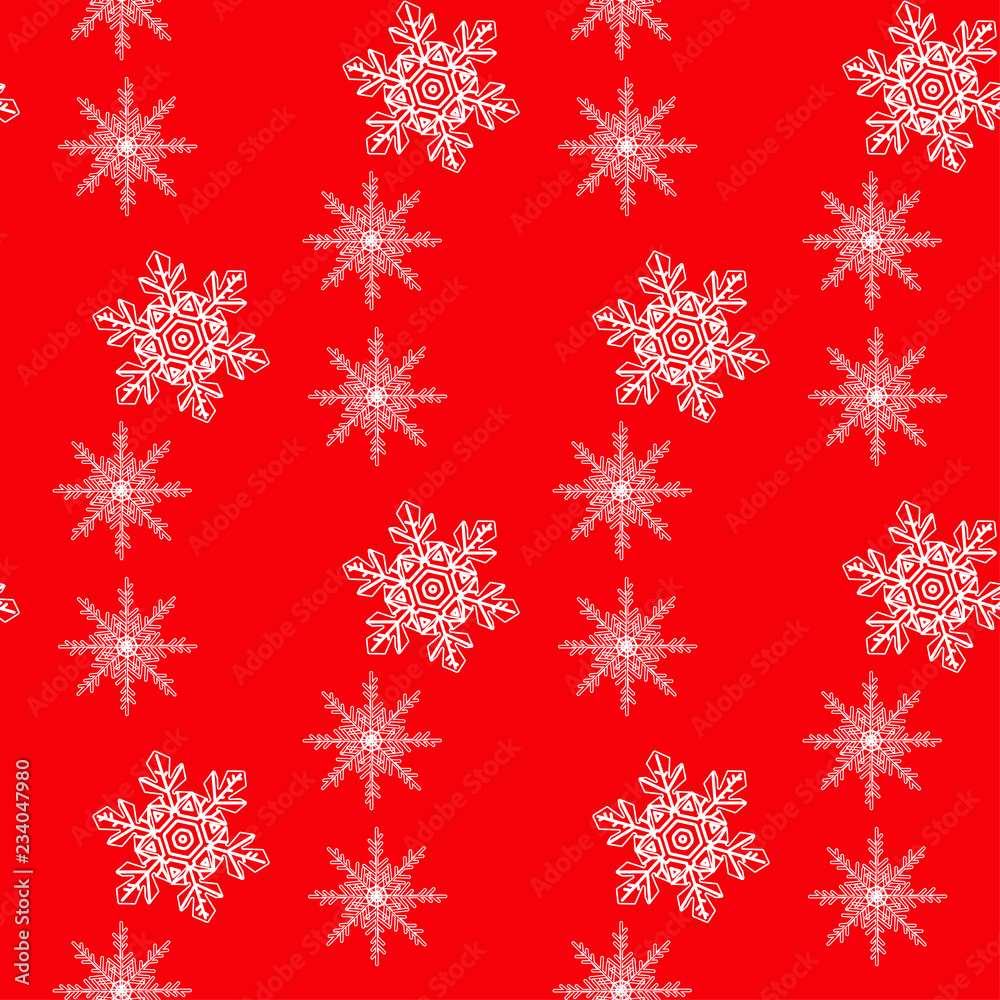 Winter seamless background with snowflakes for greeting card or invitation. Merry Christmas and Happy New Year design element. Bright red vector backdrop. Winter seamless background with snowflakes for greeting card or invitation. Merry Christmas and Happy New Year design element. Bright red vector backdrop.