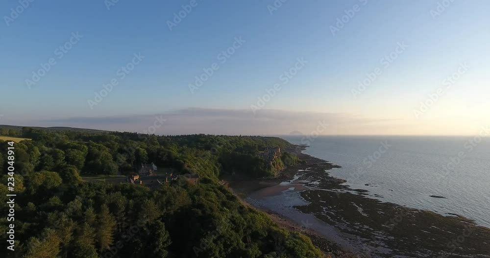 Deciduous Forest Surrounding a Scottish Castle Drone Shot Deciduous Forest Surrounding a Scottish Castle Drone Shot
