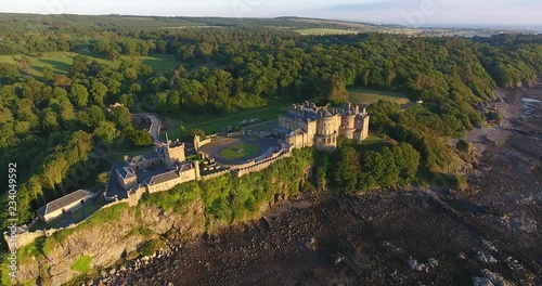 Deciduous Forest Surrounding a Scottish Castle Drone Shot