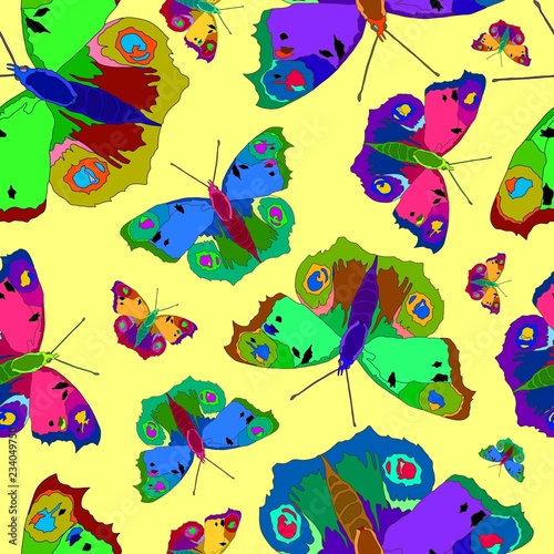 Illustration of colorful butterflies on a nice color background.