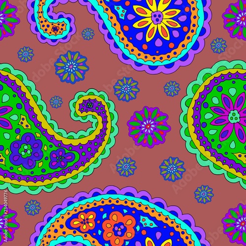 Bright hand-drawn ornament with unusual patterns in cartoon style.