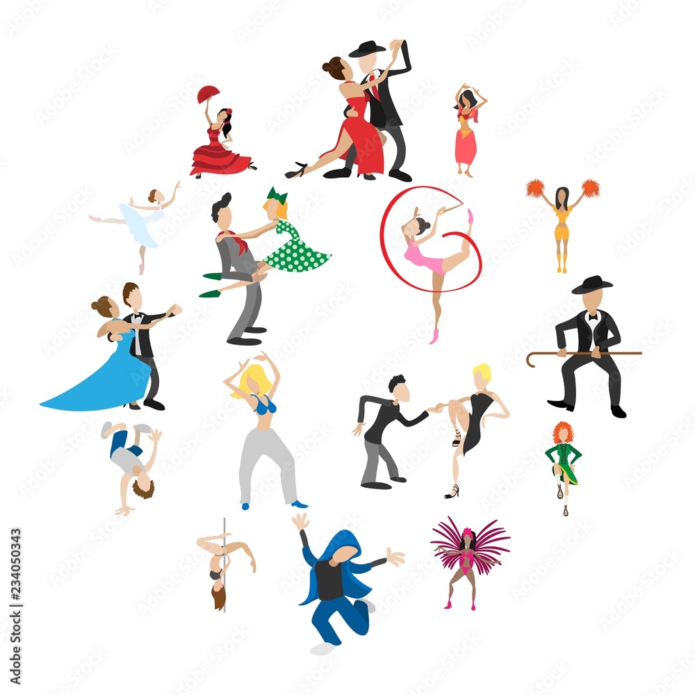 Dances cartoon icons set isolated on white background