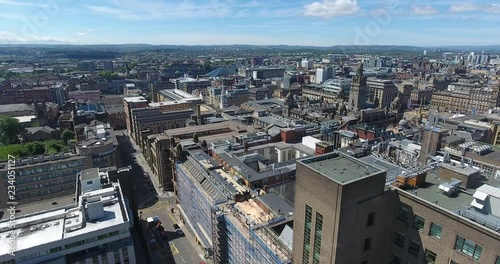 Aerial view of Glasgow from a drone during a sunny day in Scotland
