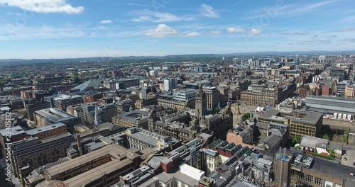 Aerial view of Glasgow from a drone during a sunny day in Scotland