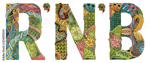 Abbreviation dance RNB. Vector decorative zentangle object