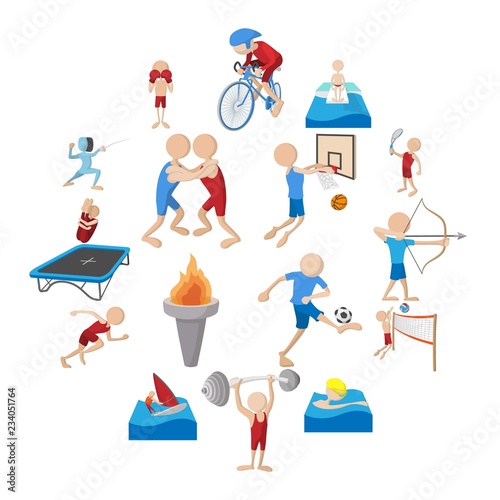 Summer sport cartoon icons set isolated on white background