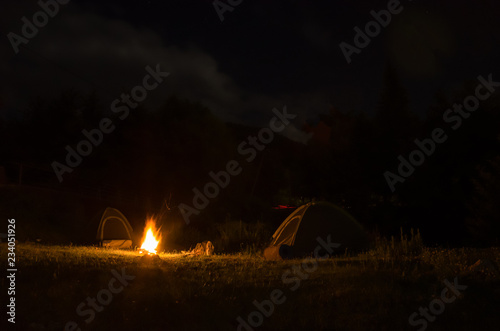 night rest with tents, bonfire