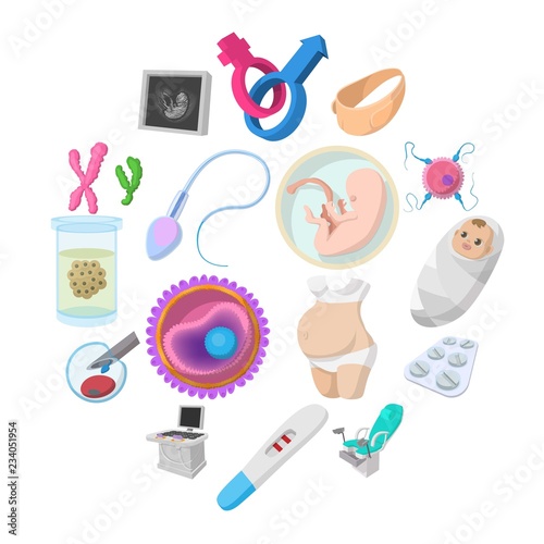 Pregnancy cartoon icons set isolated on white background