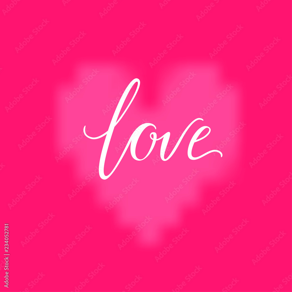 Pink heart and LOVE inscription background. Valentines Day romantic vector illustration. Cute element of design for flyers, invitations, cards.